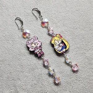 ®️Custom-made®️ Sailor Moon-Inspired Pink Yellow Dangle Earrings Crystal Stars